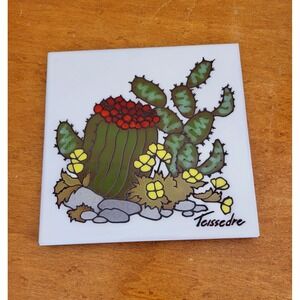 Cleo Teissedre Ceramic Tile Wall Art Plate Trivet Cactus Signed Handcrafted USA